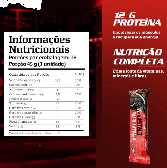 Barra Proteína Crisp Bar, Sabores, 3 Unidades, 45g Cada, Integralmédica