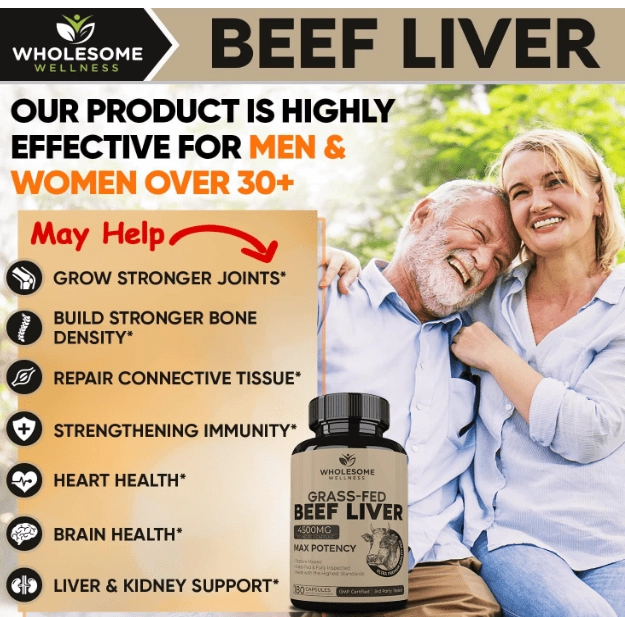 Grass Fed Desiccated Beef Liver, Fonte de Vitamianas com Fígado Bovino Desidrata, 180 Cápsulas, Wholesome Wellness