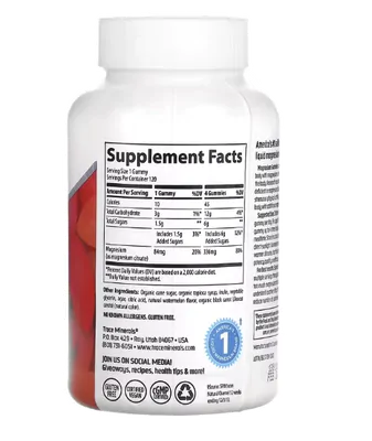 Magnésio, 84mg, 120 Gomas Sabor Melancia, Trace Minerals