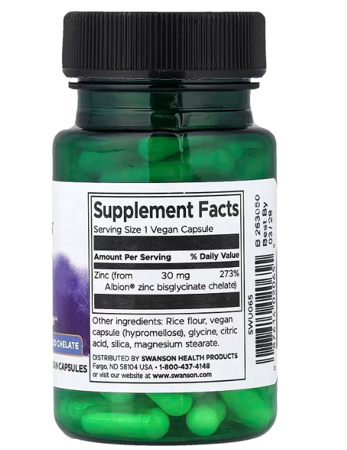 Zinco Albion 30mg, 90 Cápsulas, Swanson