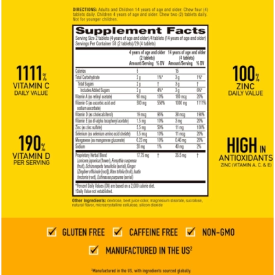 Vitamina C 1000mg, Reforço Imunológico com Vitaminas, Zinco, Selênio e Gengibre, 116  Comprimidos Mastigáveis, Airborne 