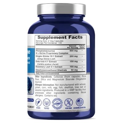 Phosphatidylserine (Fosfatidilserina), Complexo para Memória, 1000mg, 200 Cápsulas, NusaPure