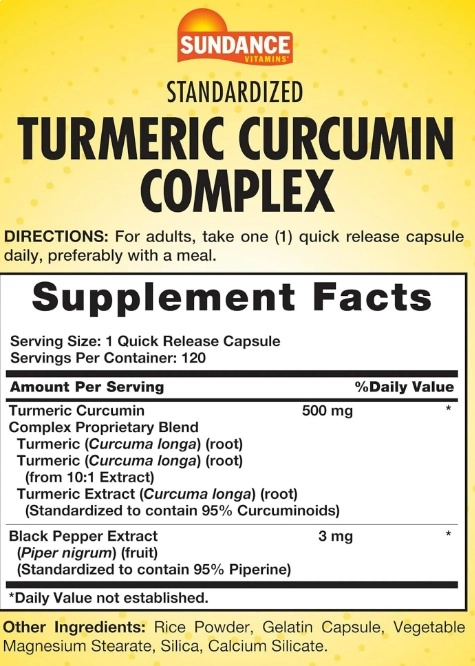 Curcumina de Cúrcuma, Turmeric Complex, Com Extrato de Pimenta Preta, 60 Cápsulas, Sundance