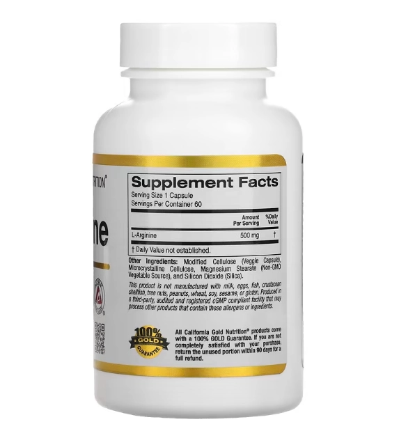 L-Arginina, 500 mg, 60 Cápsulas, California Gold Nutrition