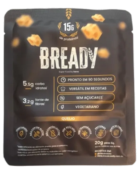 Bready Sabor Queijo, Super Pão Proteico Low Carb Sem Glúten, Sache 15g, Hevo