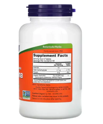 Spirulina Orgânica, 500mg, 500 Comprimidos, Now