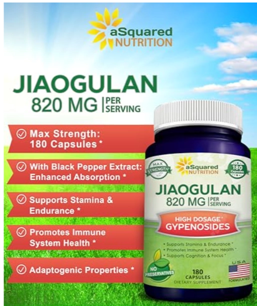 Jiaogulan 820mg Com Extrato de Pimenta Preta, Ativador AMPK, 180 Cápsula, aSquared Nutrition