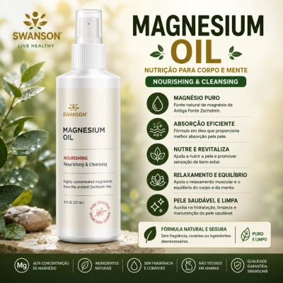 Óleo de Magnésio, Conforto Muscular, Relaxamento e Recuperação Corporal, 237ml, Swanson