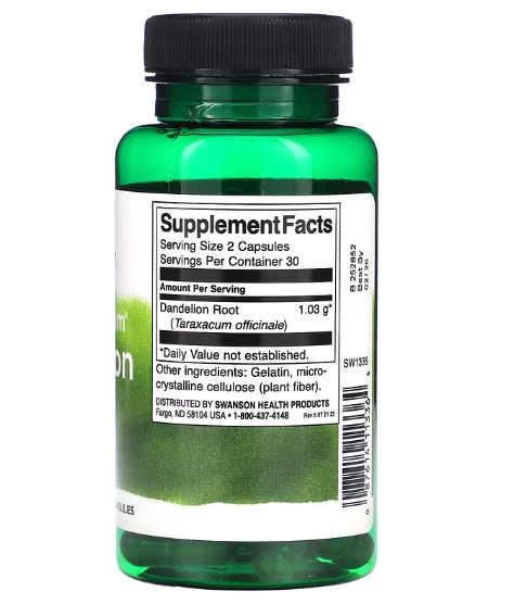 Spectrum Dandelion Root, Raiz de Dente de Leão, 515mg, 60 cápsulas, Swanson