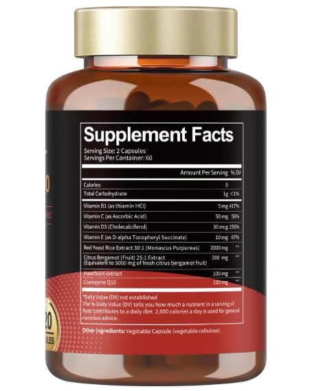 Red Yeast Rice 2000mg, Arroz com Fermento Vermelho,  Com CoQ10 100mg, 120 Capsulas, Totaria Health