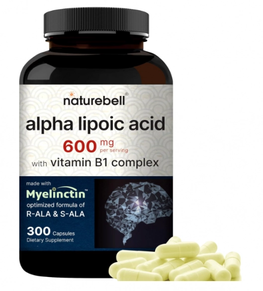 Ácido Alfa Lipóico com Complexo B1, 600mg, 300 cápsulas, NatureBell