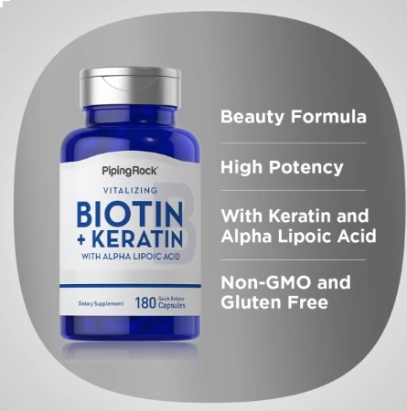 Biotina 5000mcg Com Queratina, 180 Cápsulas, PipingRock