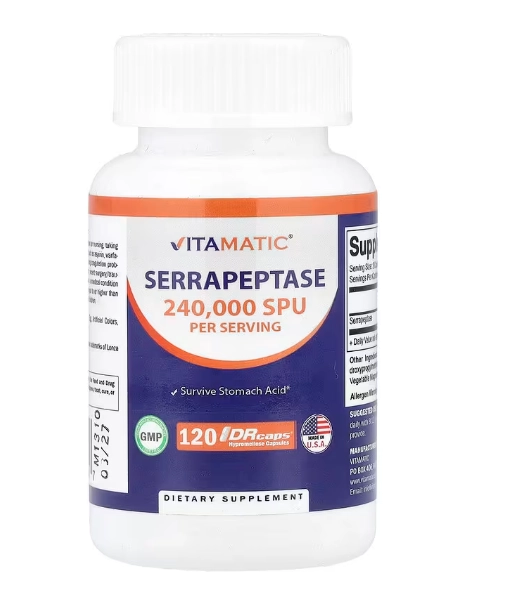 Serrapeptase, 120 Cápsulas de Hipromelose DRcaps, 120.000 SPU, Vitamatic