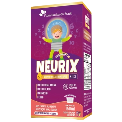 Kit 3 unidades, NEURIX (Mg, Fe, Metilfolato e B12) Sabor Salada De Frutas, 150ml - Flora Nativa do Brasil
