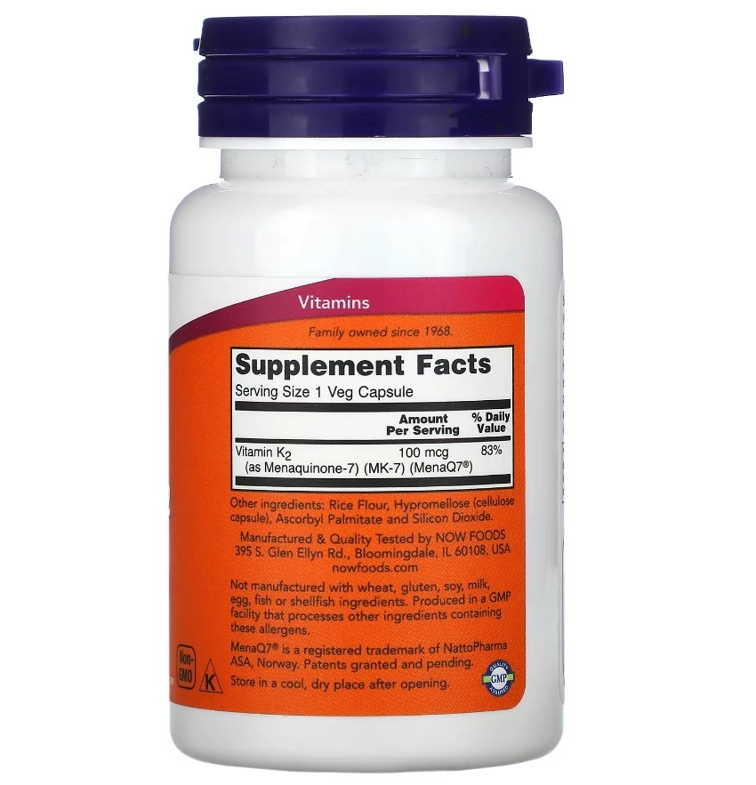 Vitamina K-2 MK-7, 100mcg, 60 Cápsulas, Now