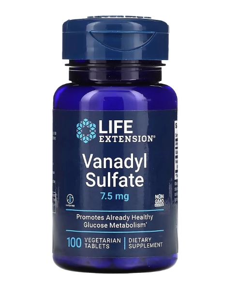 Sulfato de Vanadil, 7,5mg, 100 Comprimidos, Life Extension