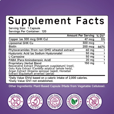 GHK-CU, Peptídeo de Cobre, 300mcg, 120 Cápsulas, Ewcxine