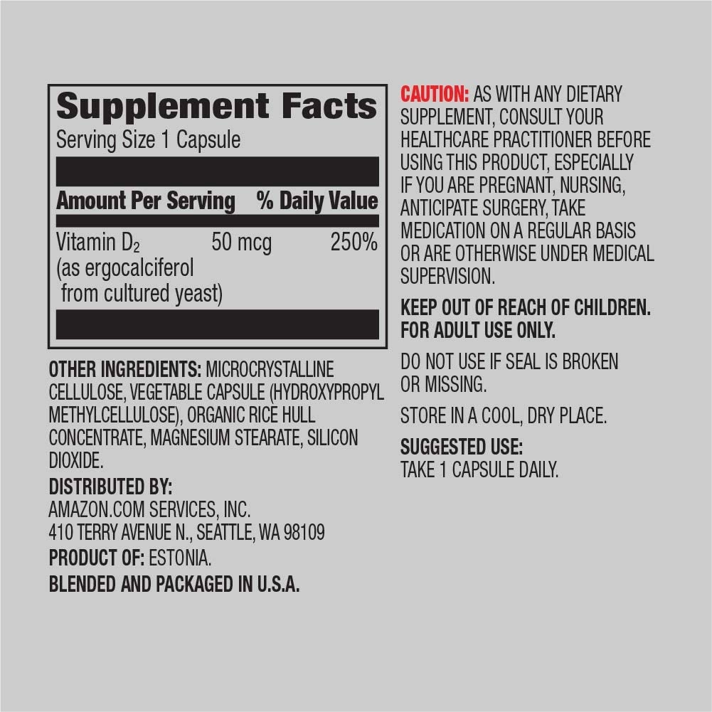 Vitamina D2, 2000 IU, 65 cápsulas, Amazon Elements