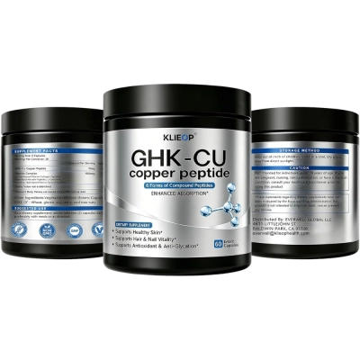 GHK-Cu Copper Peptide Complexo 6 em 1, 15mg, 60 Cápsulas, Klieop