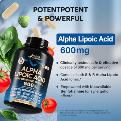 Ácido Alfa Lipóico, 600mg, 240 Cápsulas, Nutraharmony