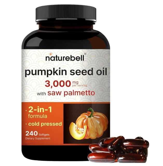 Pumpkin seed Oil, Óleo de Semente de Abóbora 3000mg, 240 capsulas, Naturebell