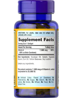 Beta Caroteno, 25.000UI, 250 Cápsulas, Puritan's Pride