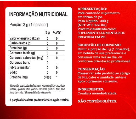 Creatina 100% Pura Hardcore, 300g, Integralmedica