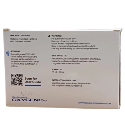PT-141 (Bremelanotida), 10mg, com Água Bacteriostática, Oxygen