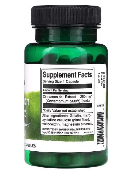 Extrato de Canela, 250mg, 90 Cápsulas, Swanson