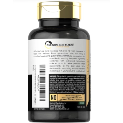 Testosterone Powerful formula, Testosterona para Homens, 60 Cápsulas, Carlyle