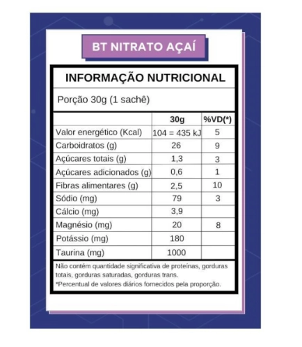 BT Nitrato Gel, Sabor Açaí, Com Taurina, 30g, Caixa com 10, Dobro