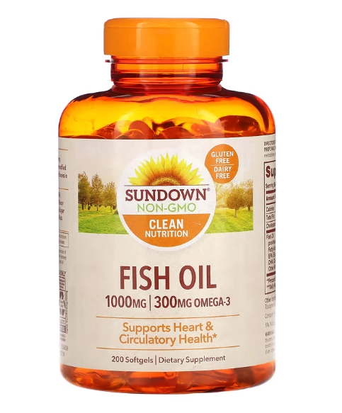 Fish Oil, Ômega, 1000mg, 200 Cápsulas, Sundown