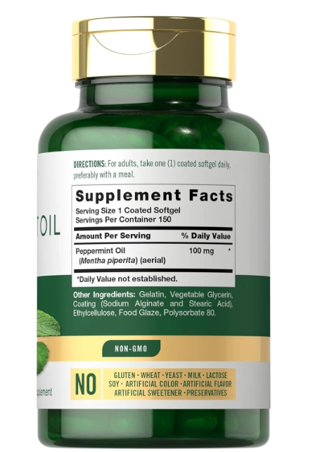 Peppermint Oil, Óleo de hortelã-Pimenta 100mg, 150 Cápsulas, Carlyle 
