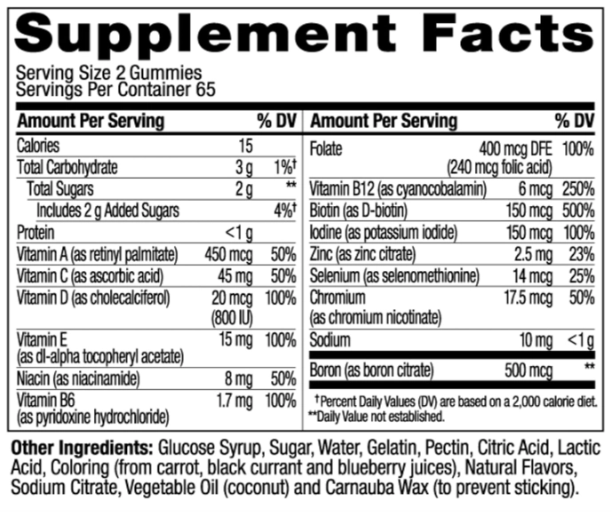 Multivitamínico feminino com Vitaminas A, D, C, E, Biotina, Ácido Fólico, 130 Gomas, OLLY