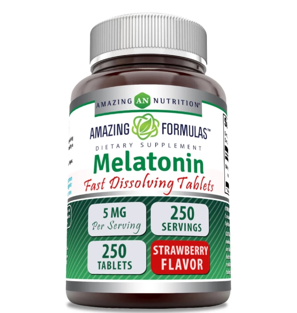 Melatonina 5mg, 250 Comprimidos Sabor Morango, Amazing Formulas