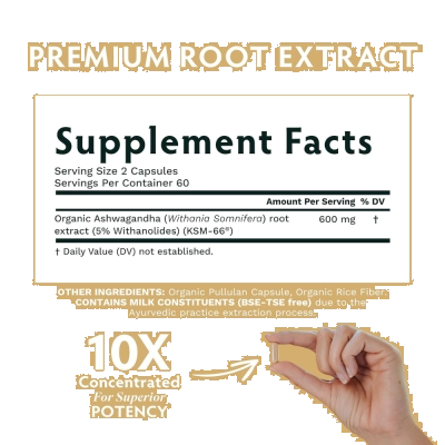 Ashwagandha KSM-66, Energia, Relaxamento e Bem-Estar Diário, 120 Cápsulas, Tribe Organics