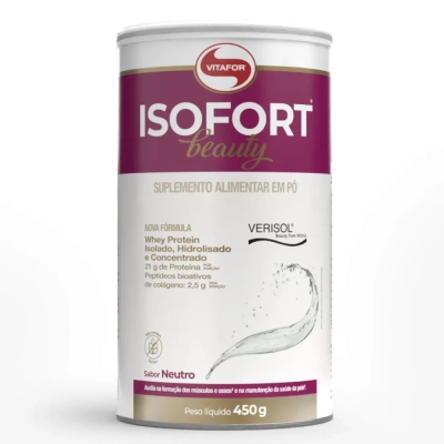 Isofort Beauty 450g, Whey Protein Isolado, Hidrolisado e Concentrado, Sabores, 21g de Proteína Por Porção, Vitafor