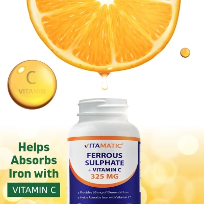 Sulfato Ferroso + Vitamina C, 325 mg, 250 Comprimidos, Vitamatic