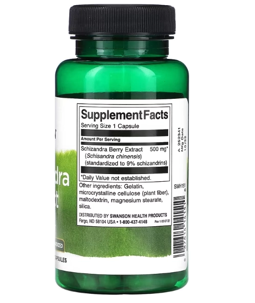 Extrato de Schizandra Padronizado 500mg, 60 Cápsulas, Swanson