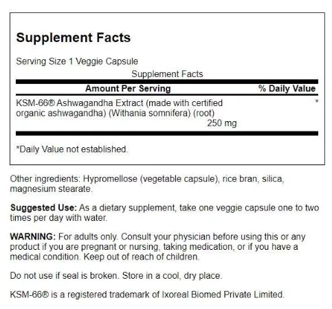 Ultimate Ashwagandha Ksm-66 250mg, 60 Cápsulas, Swanson