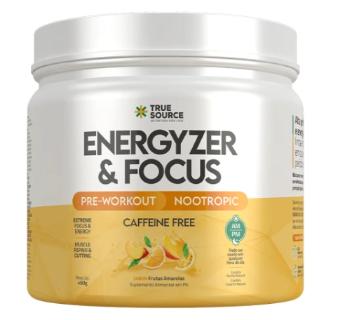 True Energyzer & Focus, Sabor Frutas Amarelas, 450g, True Source