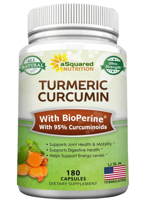 Turmeric Cúrcuma, 1600mg com BioPerine, 180 Cápsulas, aSquared Nutrition
