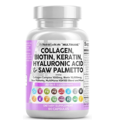 MultiMane Colágeno 1000mg com Vitaminas para Cabelo, Pele e Unhas, 90 Cápsulas, Clean Nutraceuticals