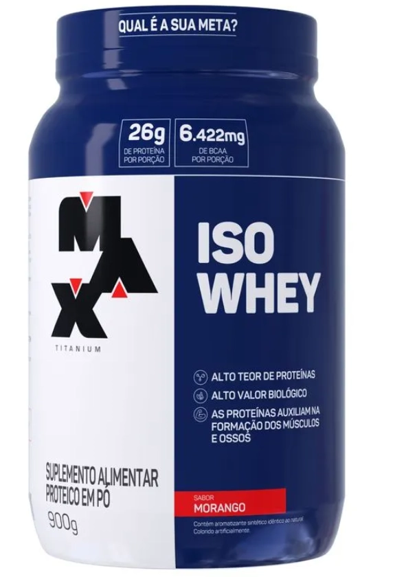 Whey Protein Isolado, IsoWhey 900g, Sabor Morango, Max Titanium