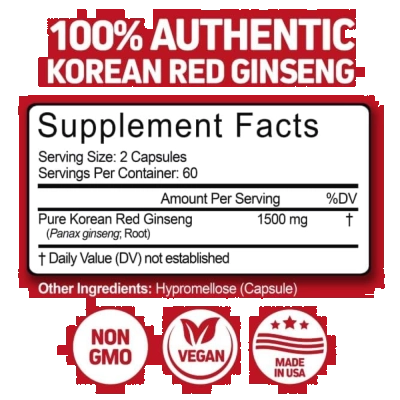 Korean Red Panax Ginseng, 1500mg, 120 Cápsulas, Herbtonics