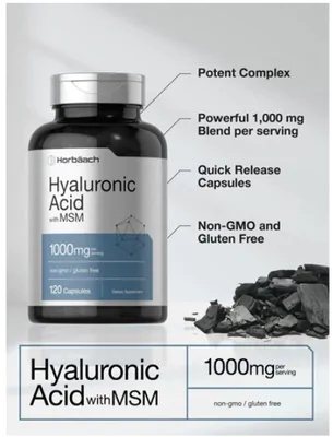 Acido hialuronico	, Com MSM, 1000mg, 120 Cápsulas, Horbaach