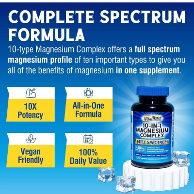 Complexo de Magnésio 10-in-1 420mg, 120 Cápsulas, Vitalibre
