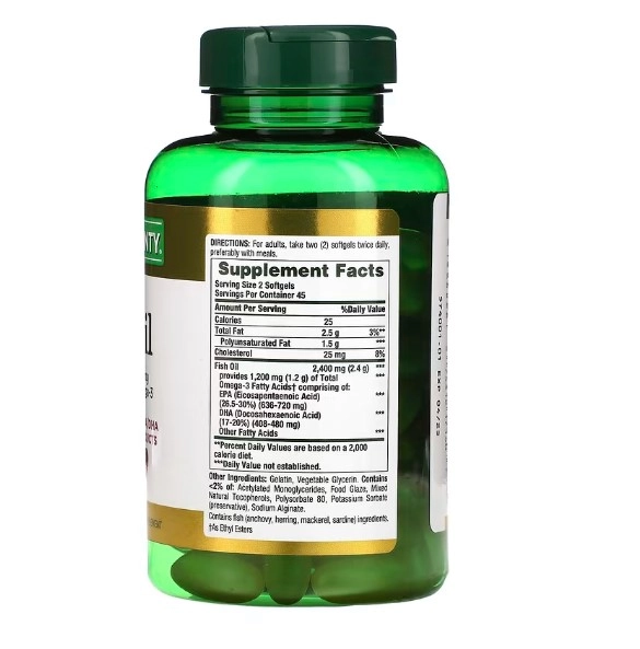 Fish Oil (ômega 3) 2400mg , 90 Cápsulas Revestidas, Natures Bounty