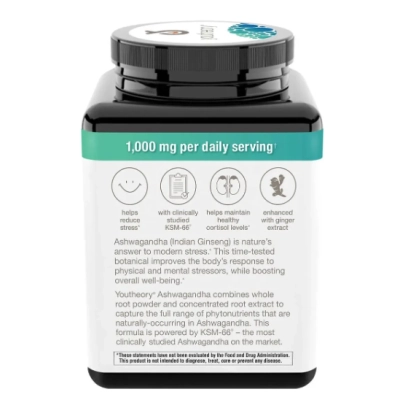 Ashwagandha 1000mg, 180 Cápsulas, Youtheory