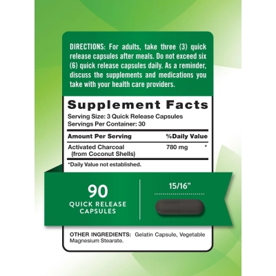Carvão Ativado 780mg, 90 Cápsulas, Nature's Truth